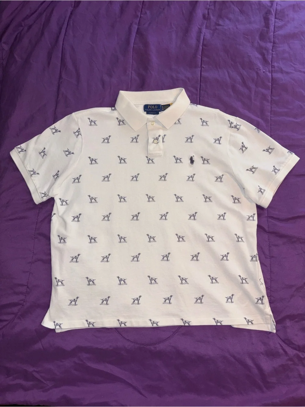 Polo by Ralph Lauren White Short-Sleeve Polo with Blue Dog Motif
